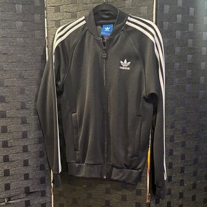 Adidas Women's Black Bomber Jacket with White Stripes